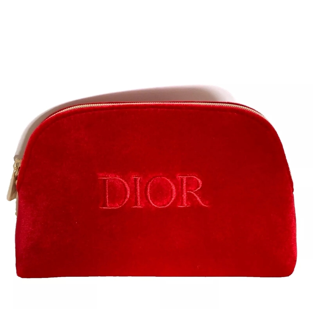 Dior Red Cosmetic Bag with Gold Zipper